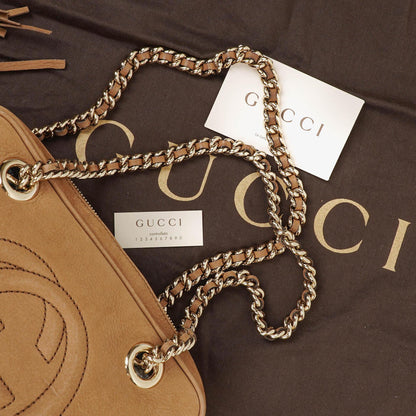 Gucci Kleine Soho Bowler Tasche aus braunem Nubukleder