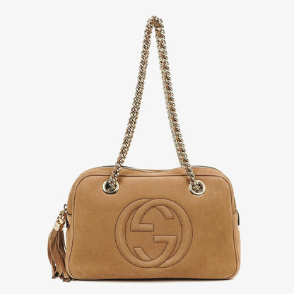 Gucci Kleine Soho Bowler Tasche aus braunem Nubukleder