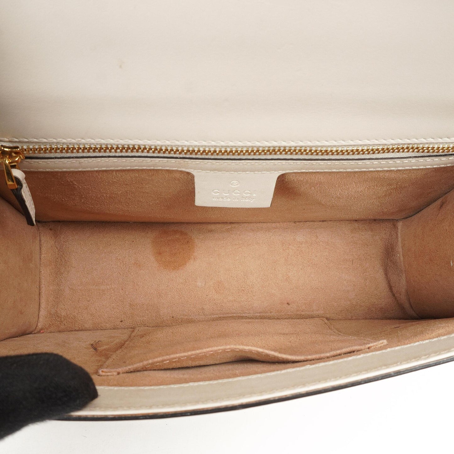 Gucci Kleine Sylvie Schultertasche mit Web-Streifen-Klappe aus elfenbeinfarbenem Kalbsleder