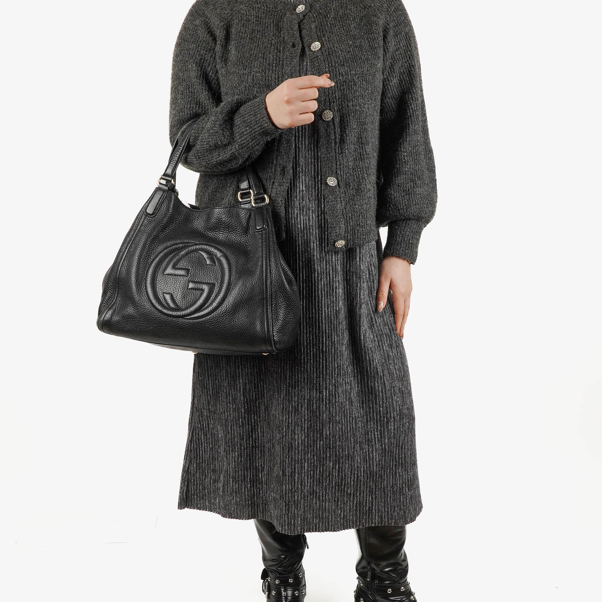 Gucci Soho Schwarze Genarbte Kalbsleder Tote-Tasche