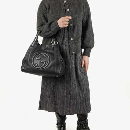 Gucci Soho Schwarze Genarbte Kalbsleder Tote-Tasche