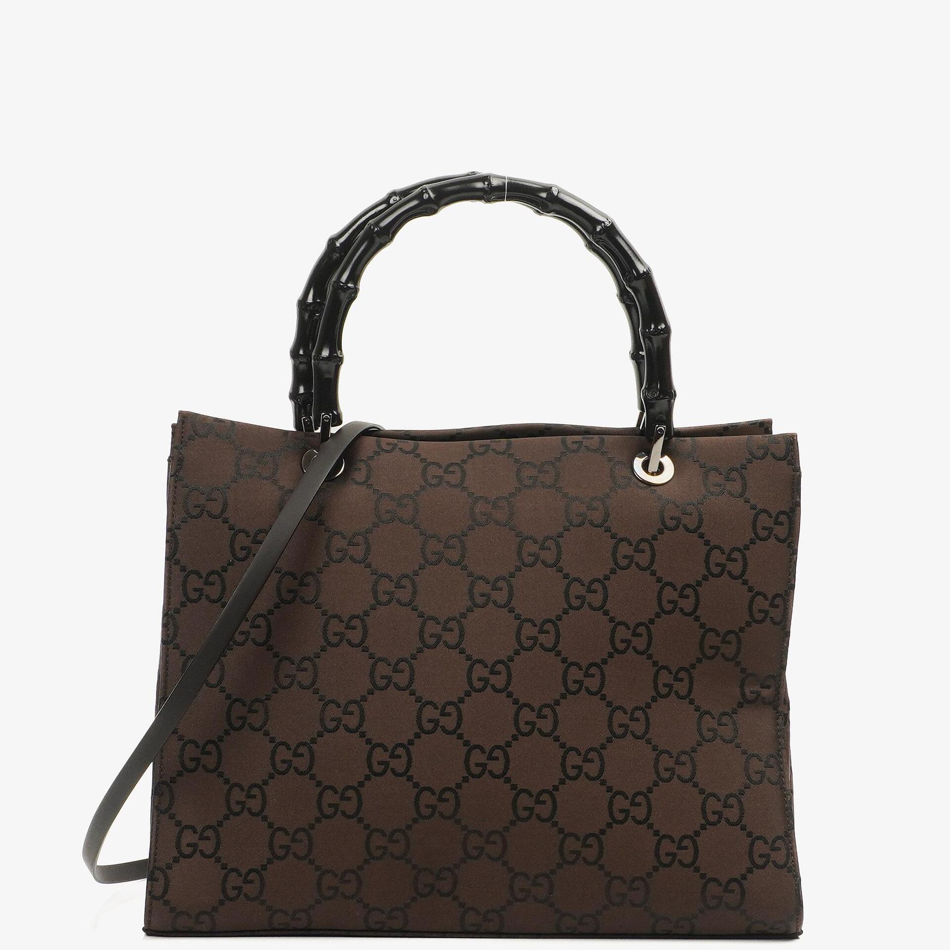 Gucci Vintage Bambusbraune GG Canvas Tote Tasche