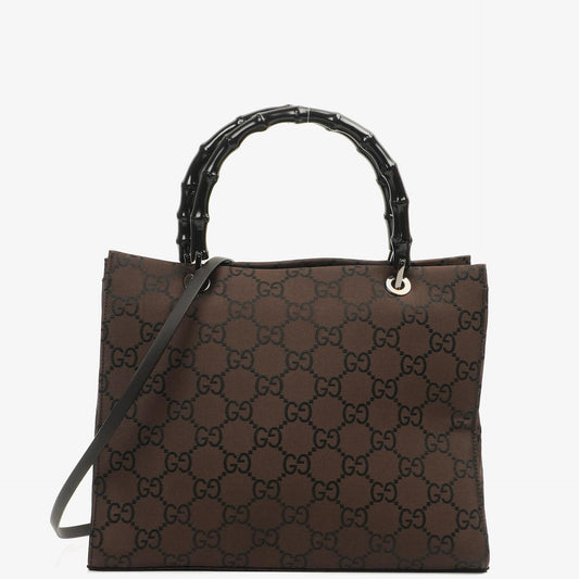 Gucci Vintage Bambusbraune GG Canvas Tote Tasche