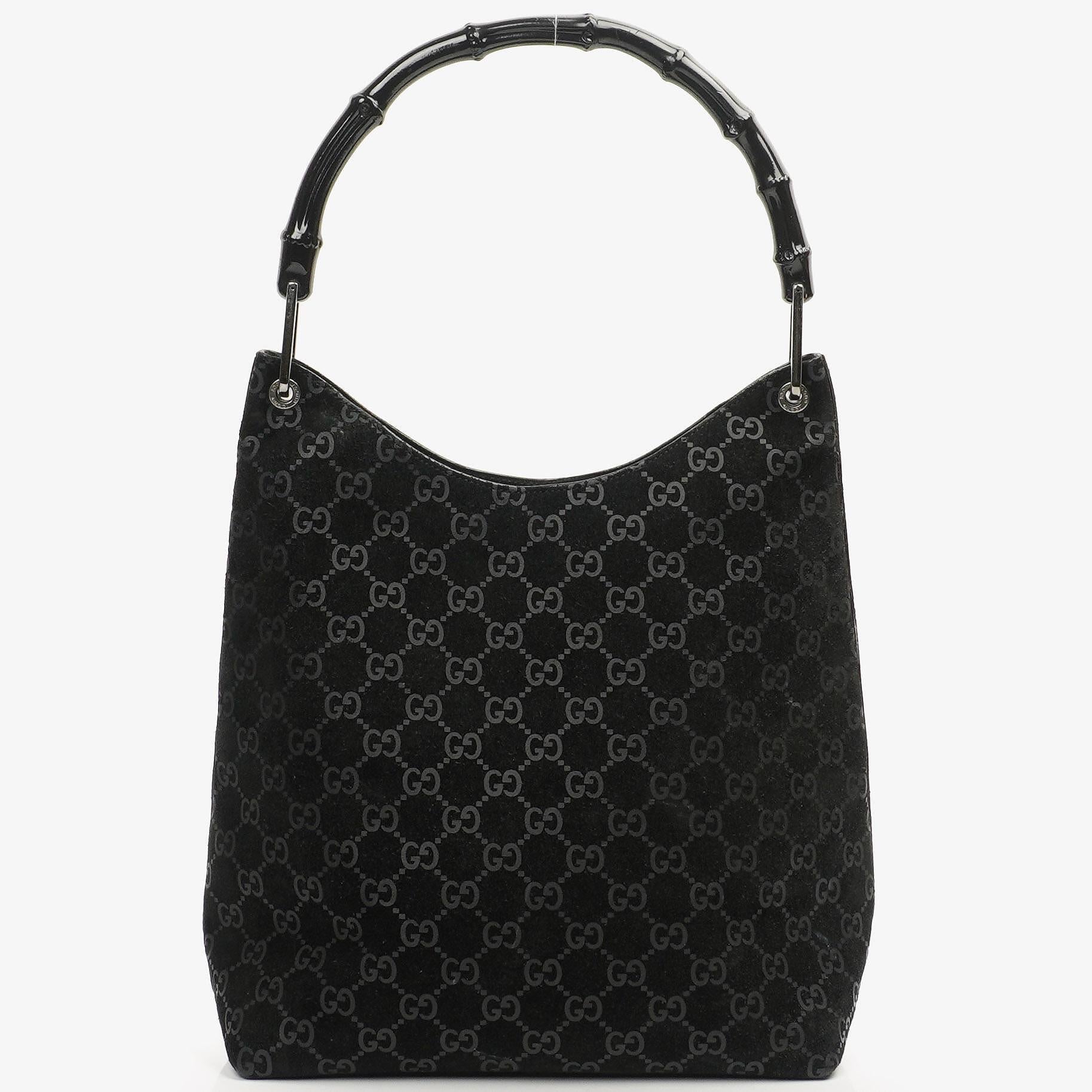 Gucci Vintage Hobo Schultertasche Schwarz GG Bamboo mit Henkel Oben