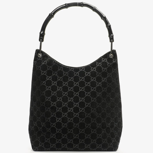 Gucci Vintage Hobo Schultertasche Schwarz GG Bamboo mit Henkel Oben