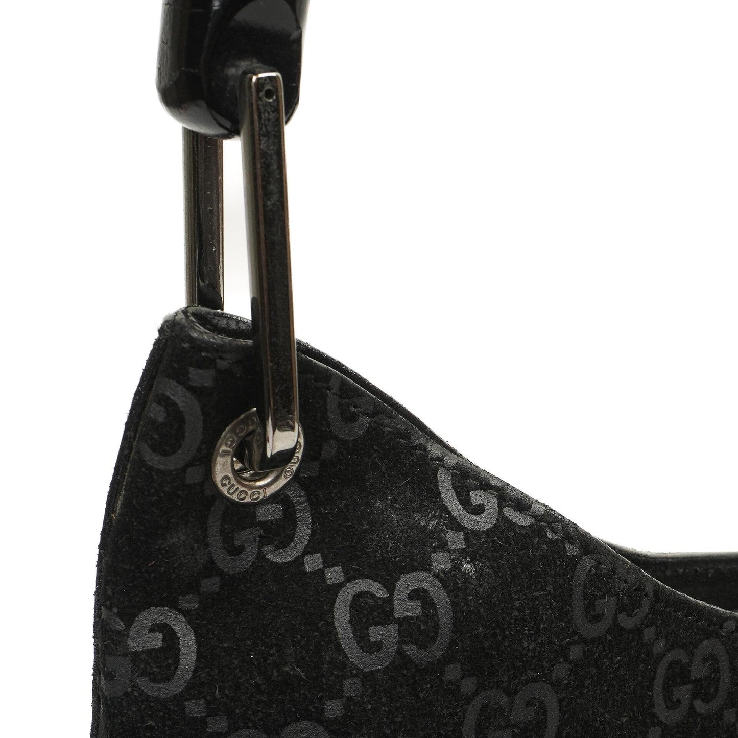 Gucci Vintage Hobo Schultertasche Schwarz GG Bamboo mit Henkel Oben