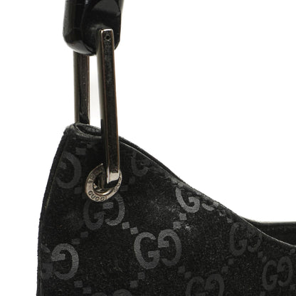 Gucci Vintage Hobo Schultertasche Schwarz GG Bamboo mit Henkel Oben