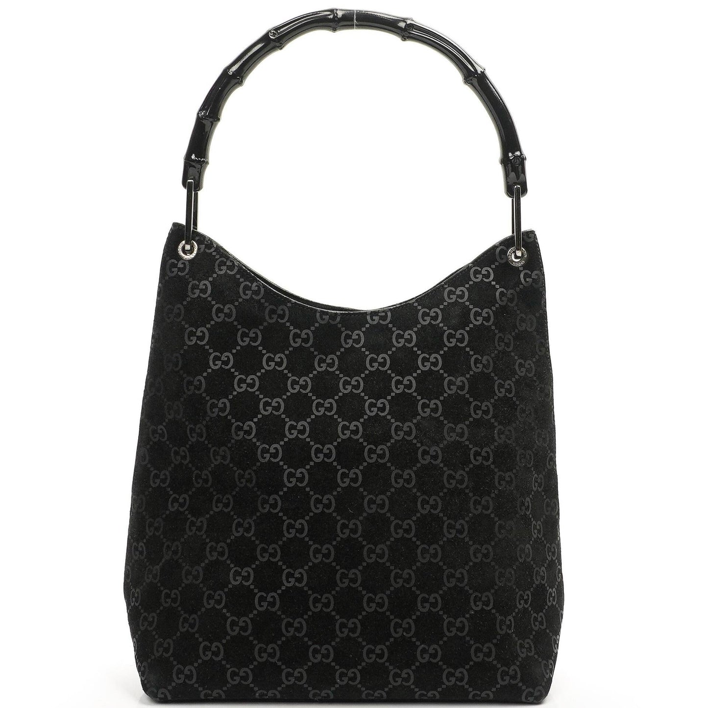 Gucci Vintage Hobo Schultertasche Schwarz GG Bamboo mit Henkel Oben