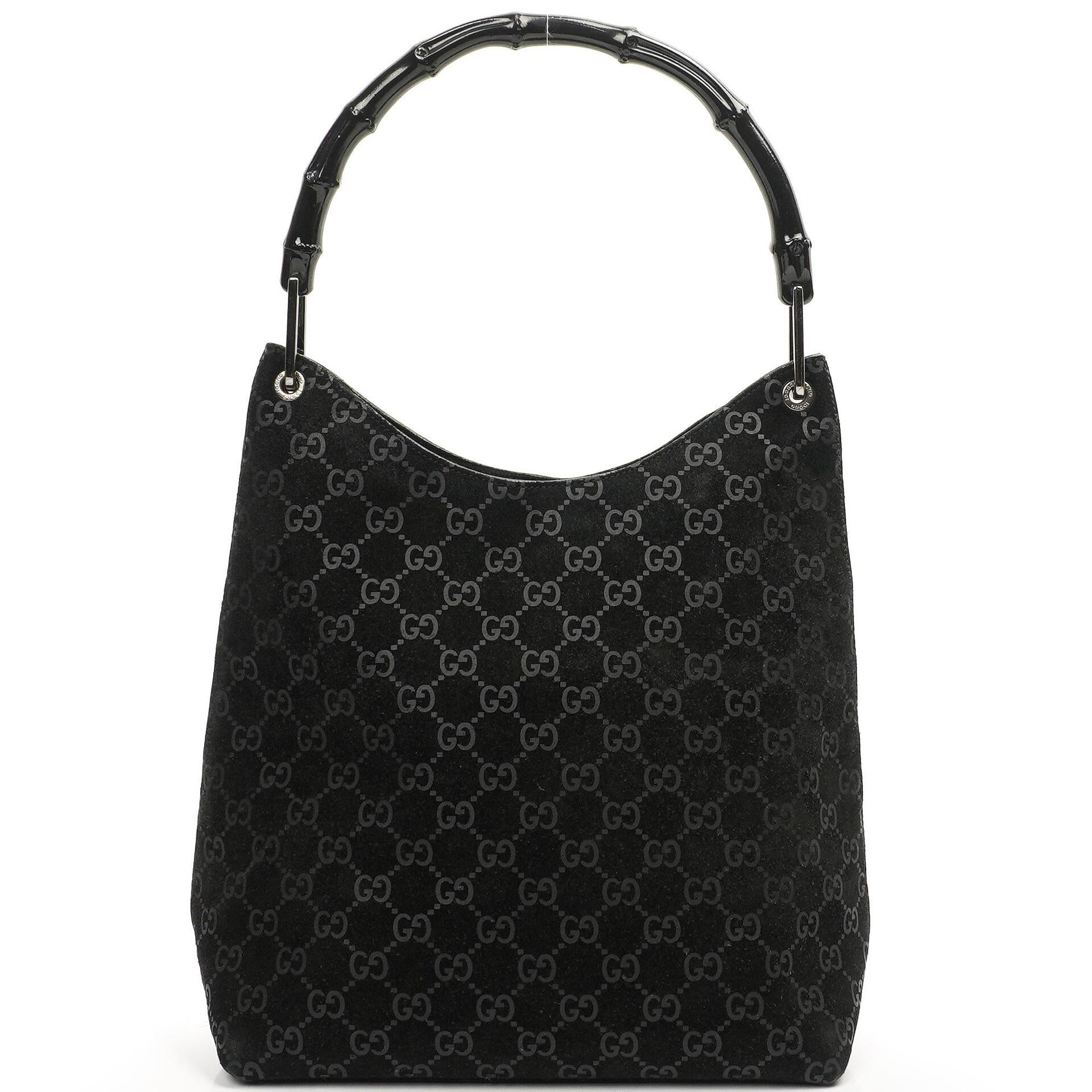Gucci Vintage Hobo Schultertasche Schwarz GG Bamboo mit Henkel Oben