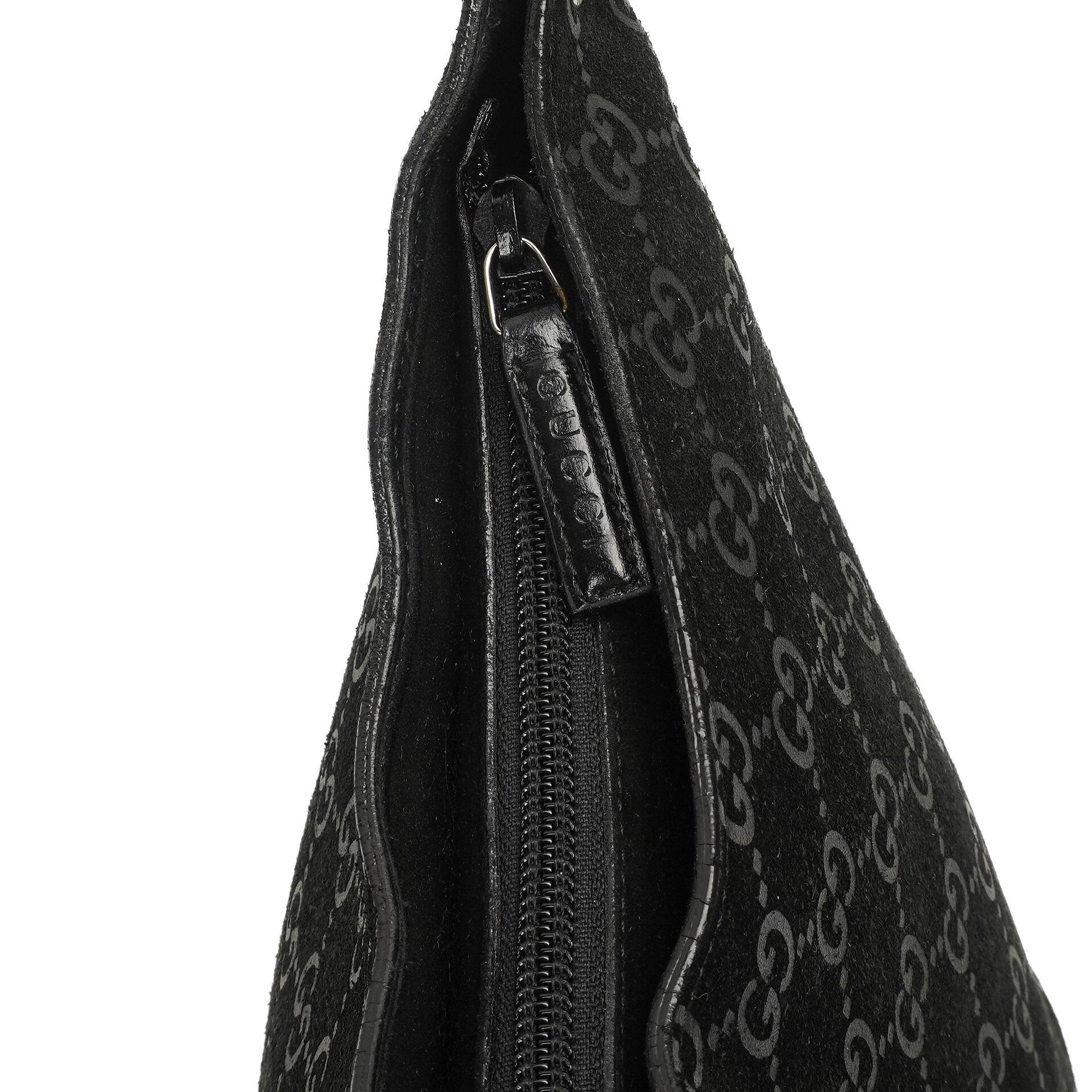 Gucci Vintage Hobo Schultertasche Schwarz GG Bamboo mit Henkel Oben