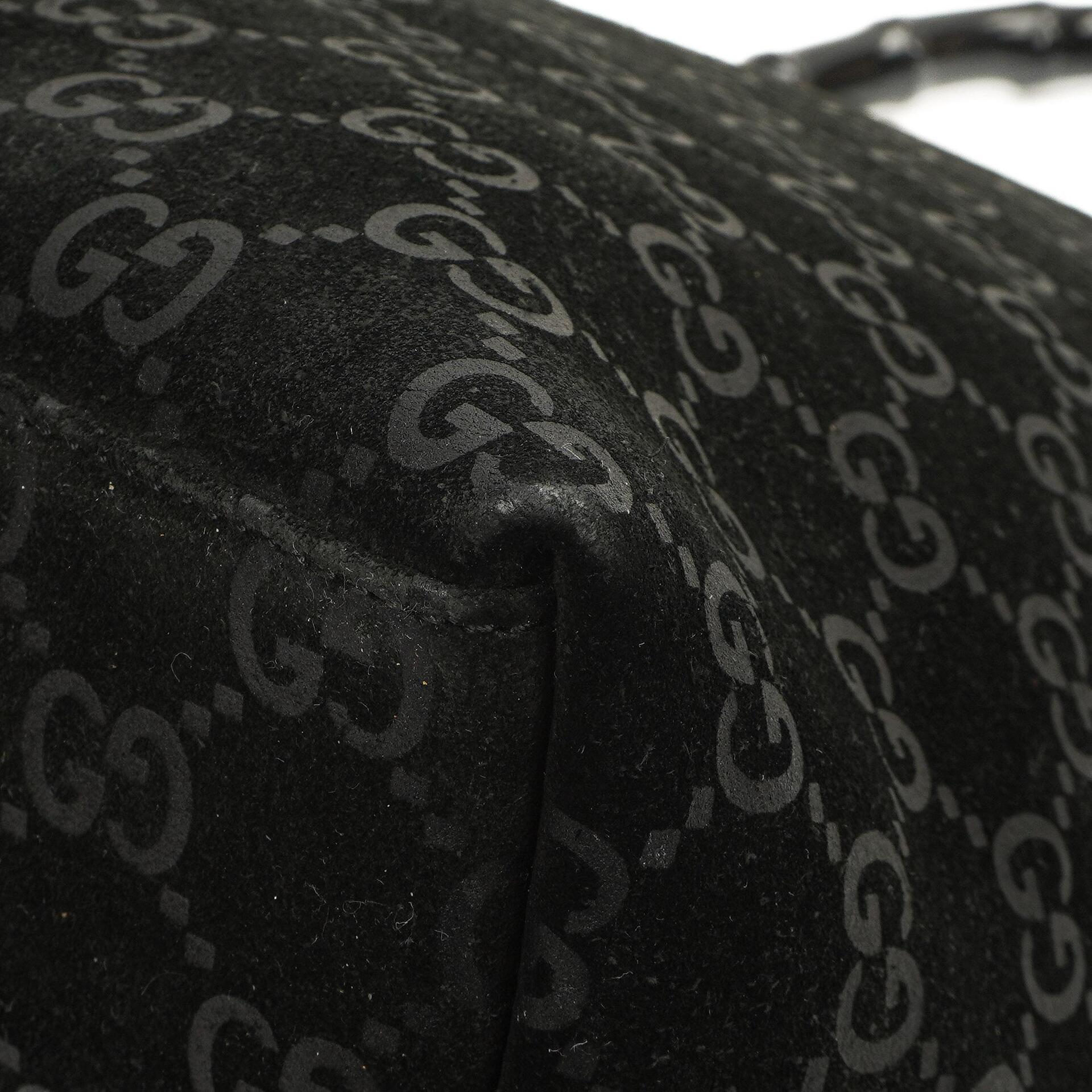 Gucci Vintage Hobo Schultertasche Schwarz GG Bamboo mit Henkel Oben