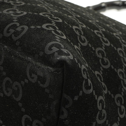 Gucci Vintage Hobo Schultertasche Schwarz GG Bamboo mit Henkel Oben