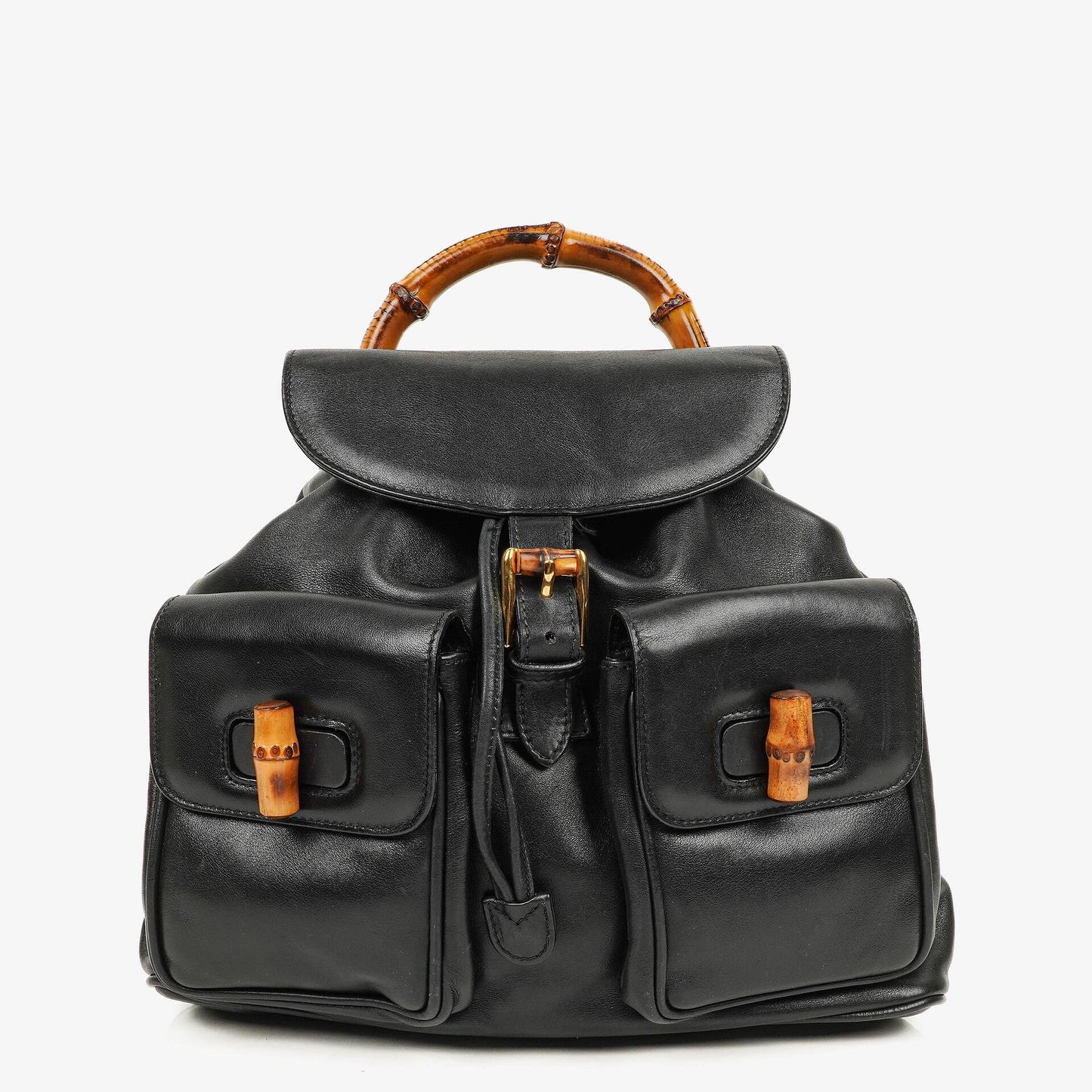 Gucci Vintage Bamboo Rucksack aus schwarzem Leder