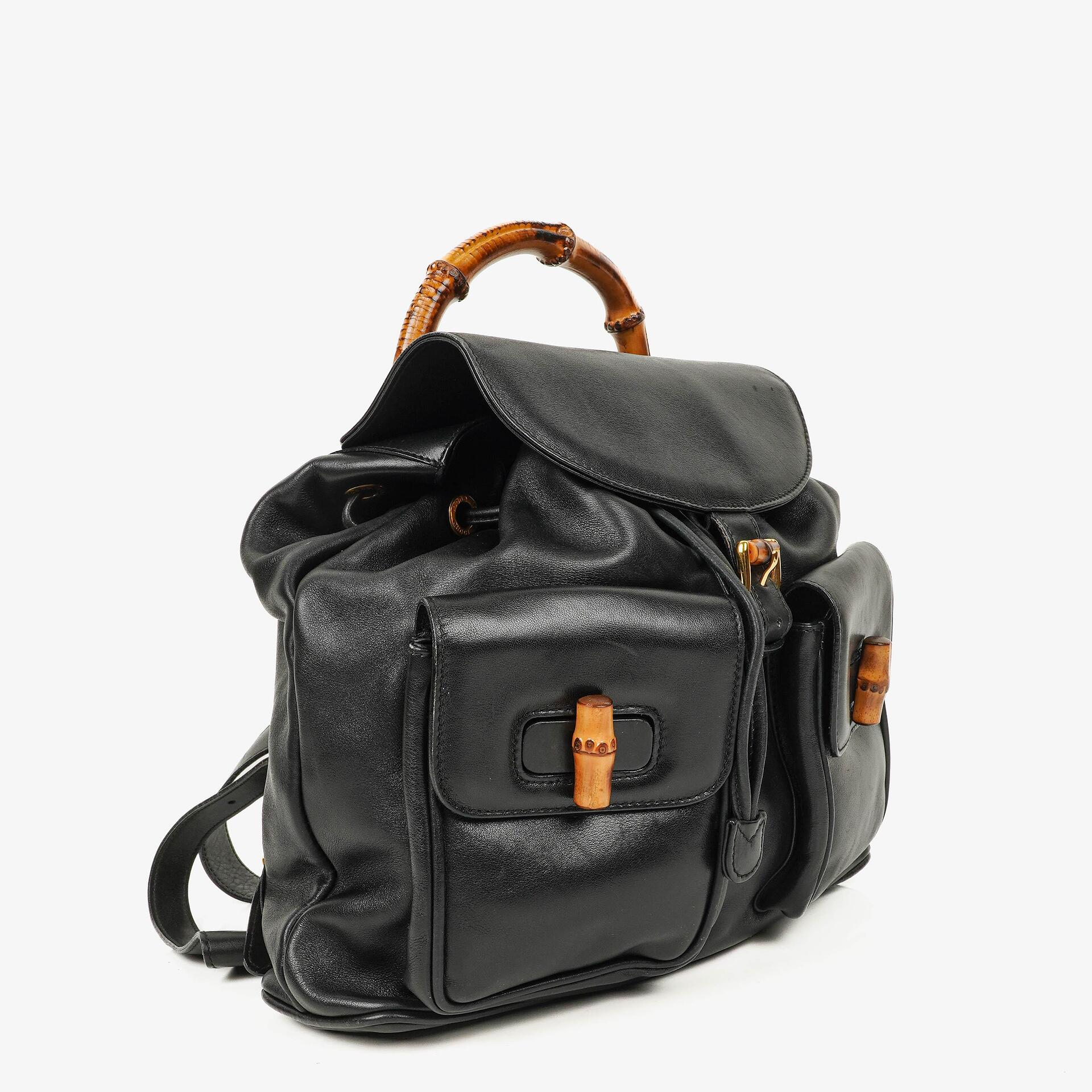 Gucci Vintage Bamboo Rucksack aus schwarzem Leder
