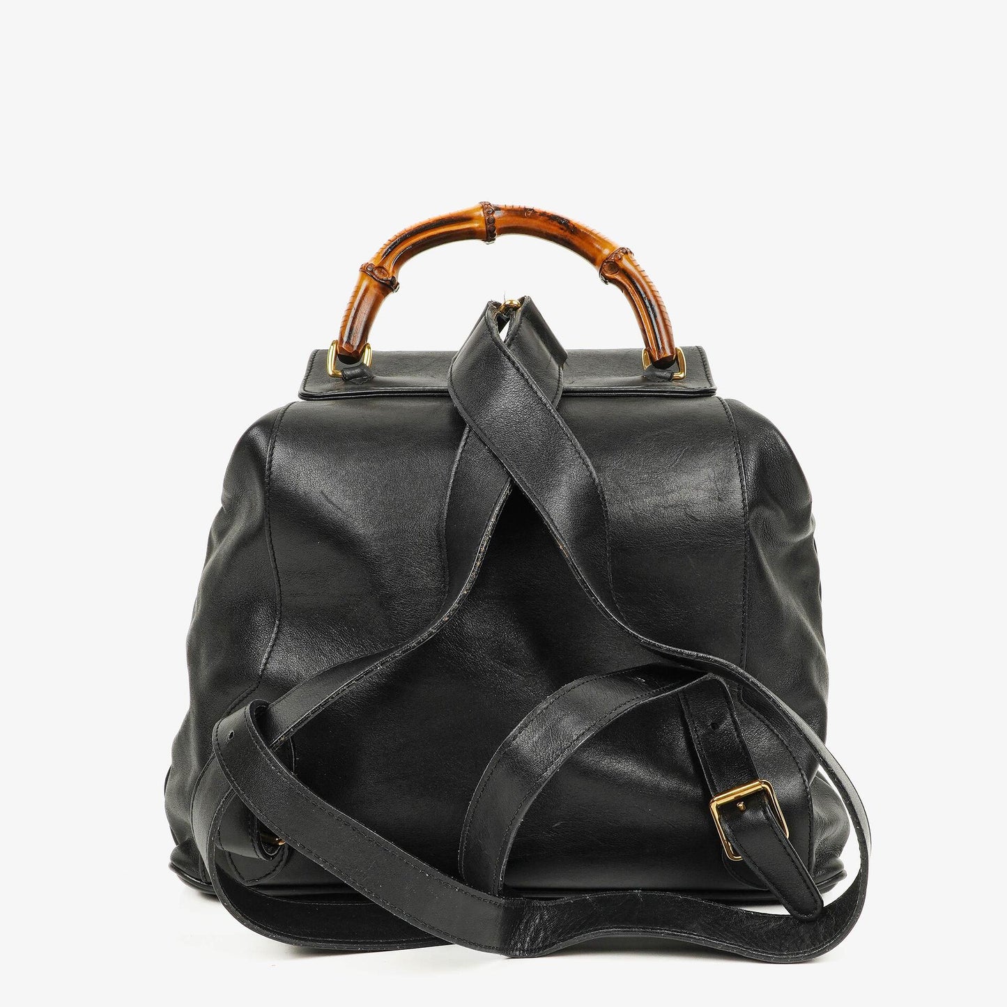 Gucci Vintage Bamboo Rucksack aus schwarzem Leder