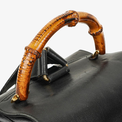 Gucci Vintage Bamboo Rucksack aus schwarzem Leder