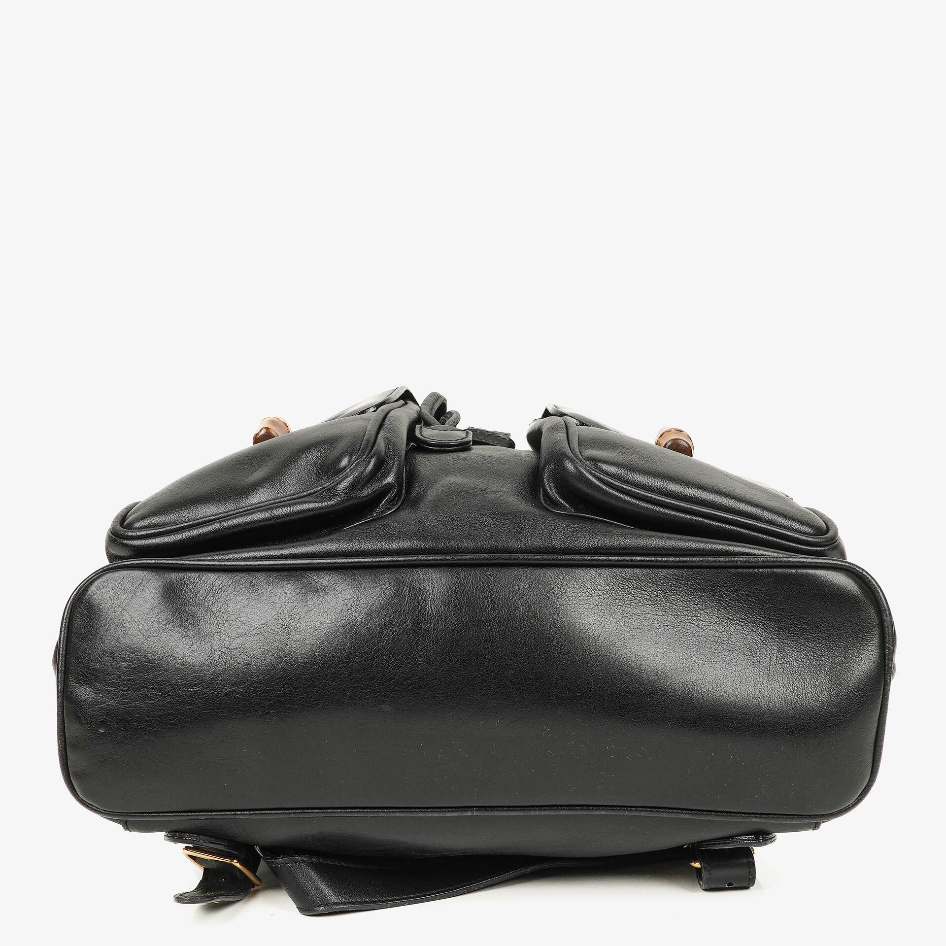 Gucci Vintage Bamboo Rucksack aus schwarzem Leder