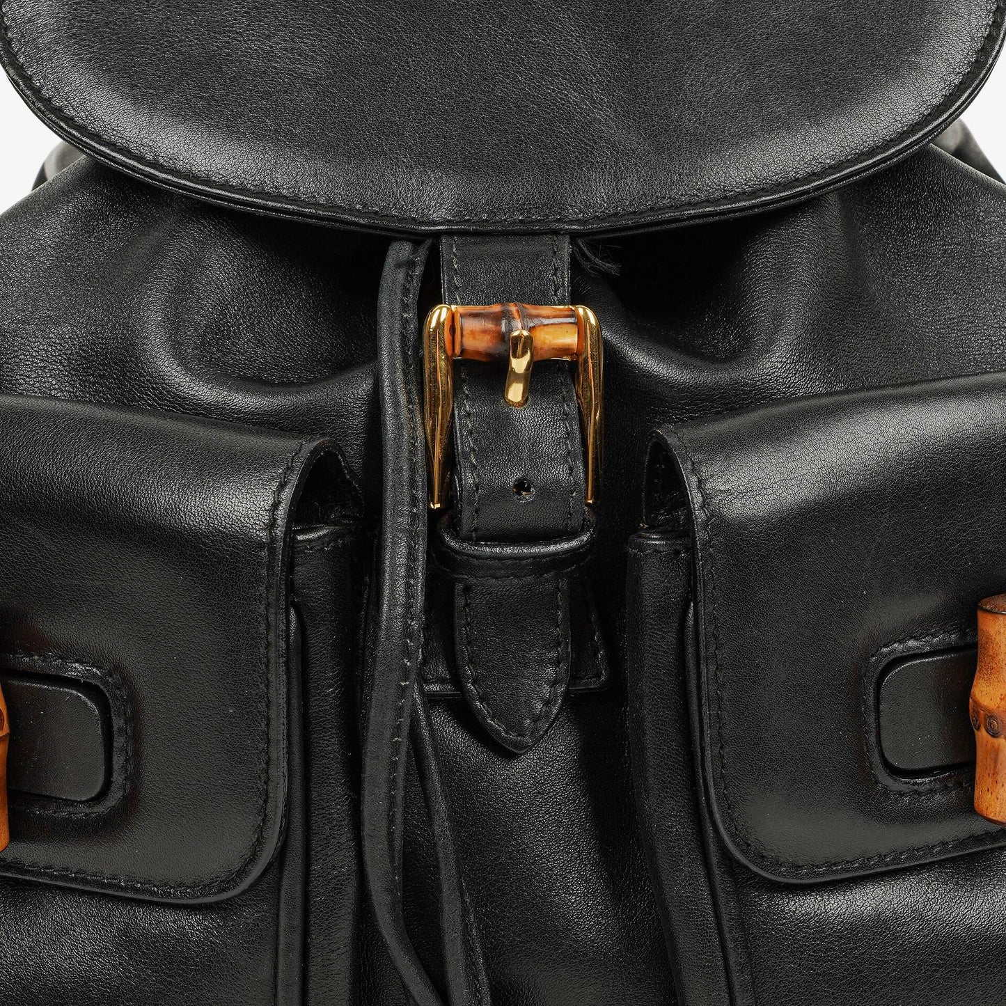 Gucci Vintage Bamboo Rucksack aus schwarzem Leder