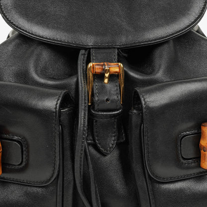Gucci Vintage Bamboo Rucksack aus schwarzem Leder