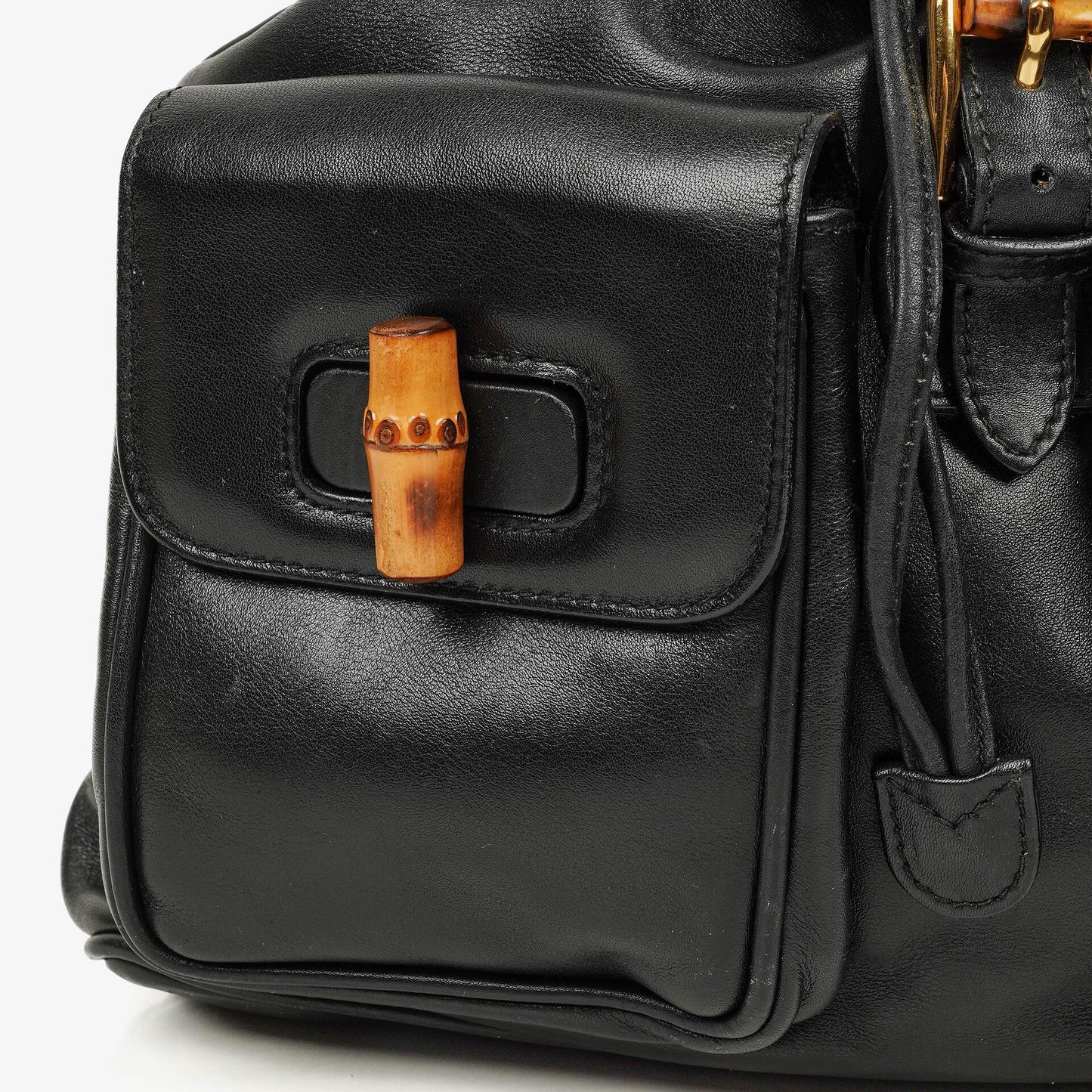 Gucci Vintage Bamboo Rucksack aus schwarzem Leder