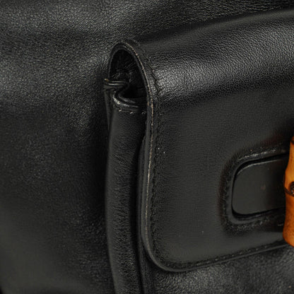 Gucci Vintage Bamboo Rucksack aus schwarzem Leder