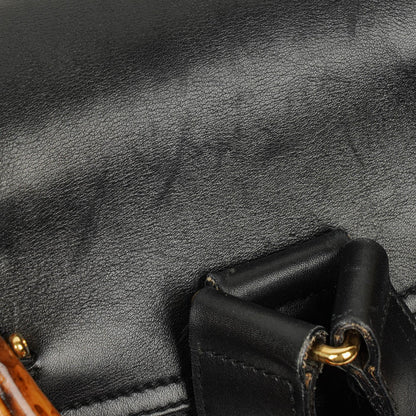 Gucci Vintage Bamboo Rucksack aus schwarzem Leder
