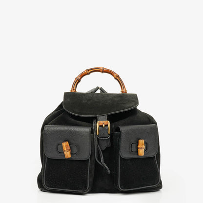 Gucci Vintage Rucksack aus schwarzem Wildleder und Bambus