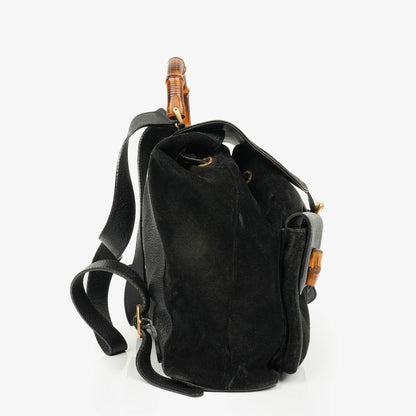 Gucci Vintage Rucksack aus schwarzem Wildleder und Bambus