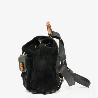 Gucci Vintage Rucksack aus schwarzem Wildleder und Bambus