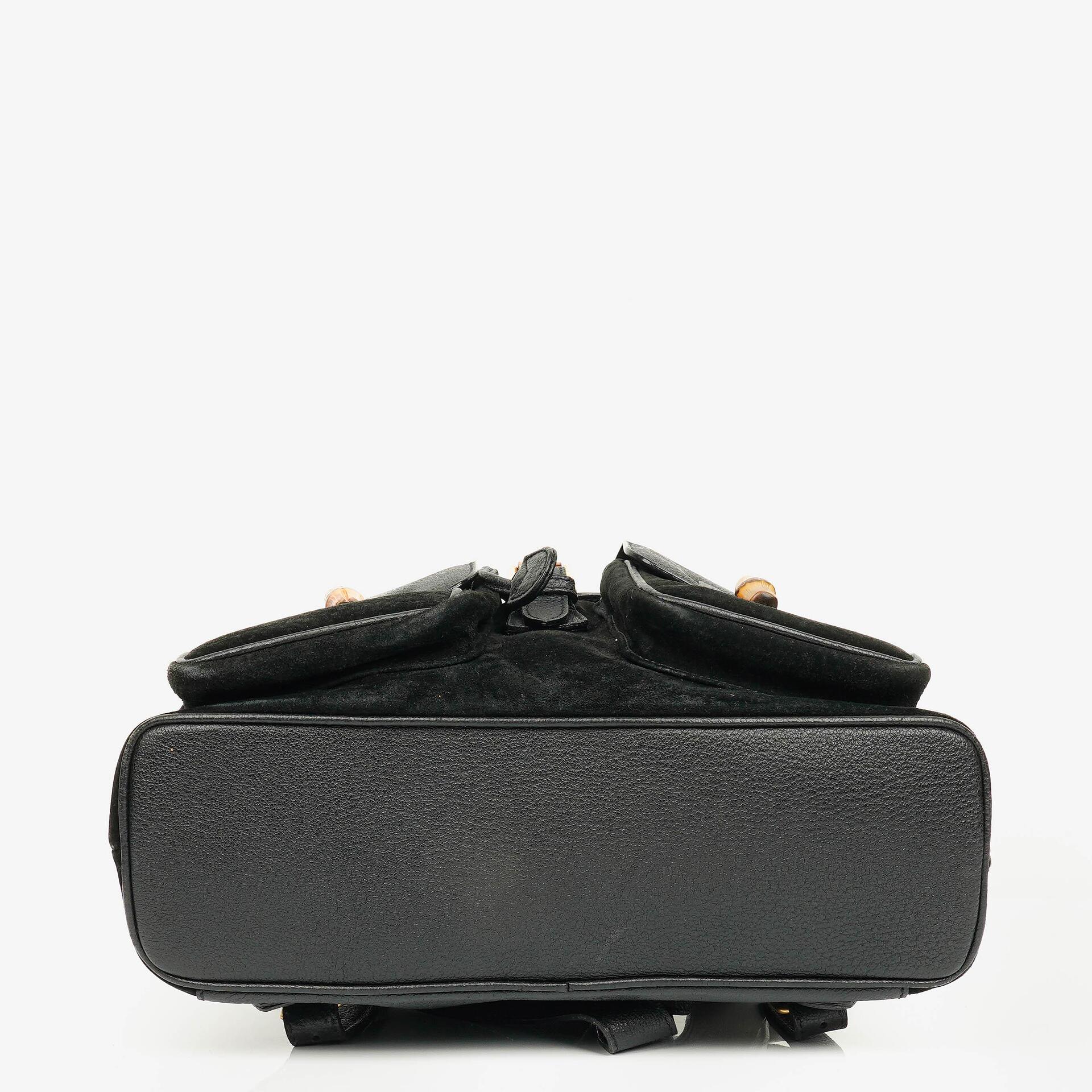 Gucci Vintage Rucksack aus schwarzem Wildleder und Bambus
