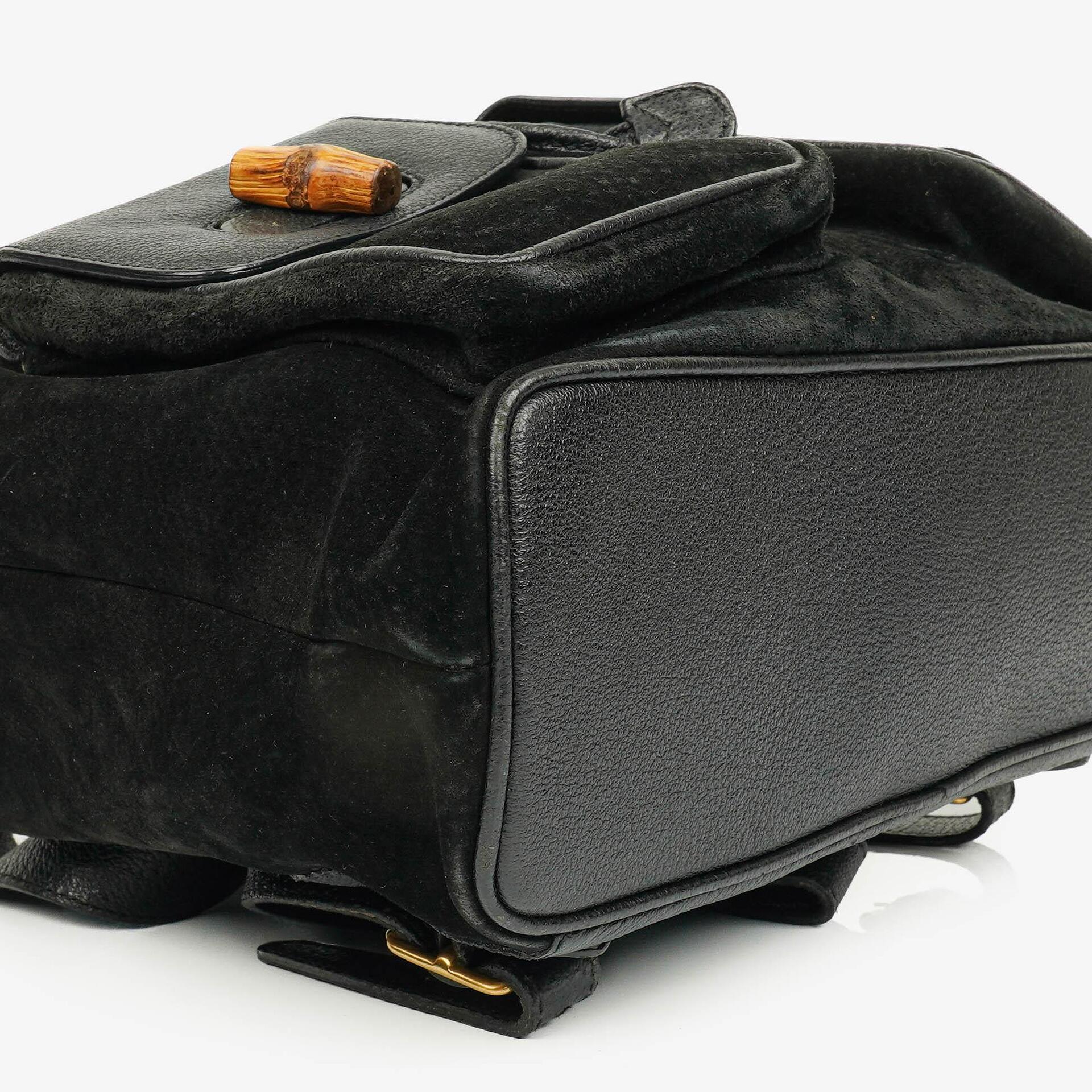 Gucci Vintage Rucksack aus schwarzem Wildleder und Bambus