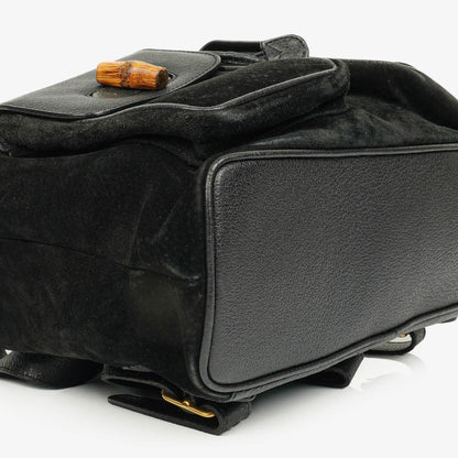 Gucci Vintage Rucksack aus schwarzem Wildleder und Bambus