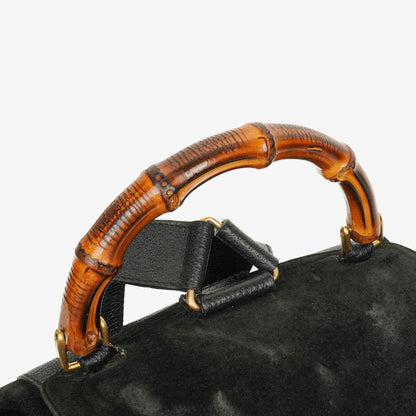 Gucci Vintage Rucksack aus schwarzem Wildleder und Bambus