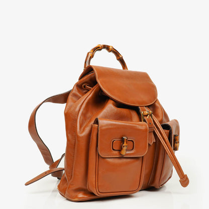 Gucci Vintage Rucksack aus braunem Leder mit Bambus