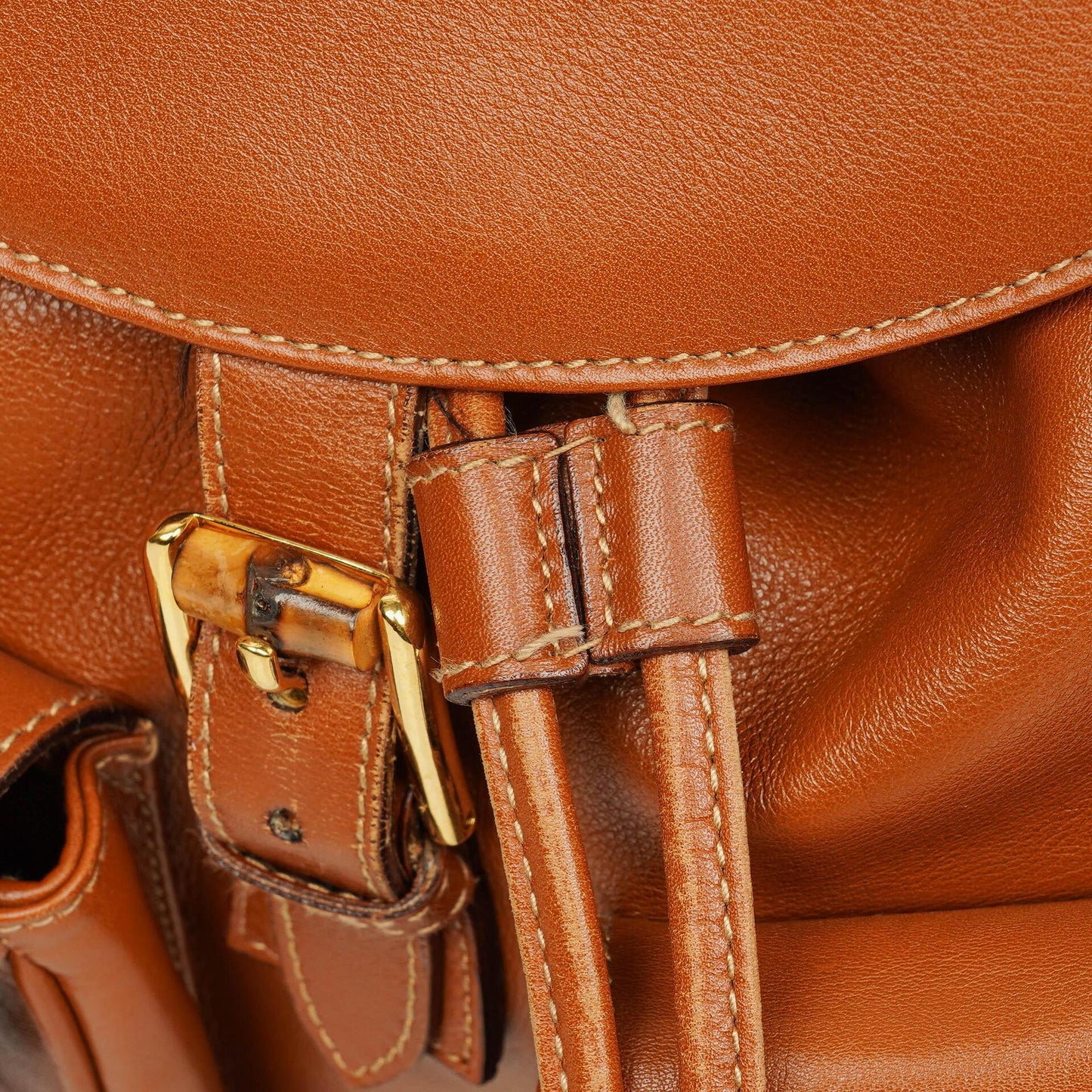 Gucci Vintage Rucksack aus braunem Leder mit Bambus