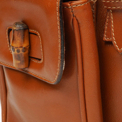 Gucci Vintage Rucksack aus braunem Leder mit Bambus