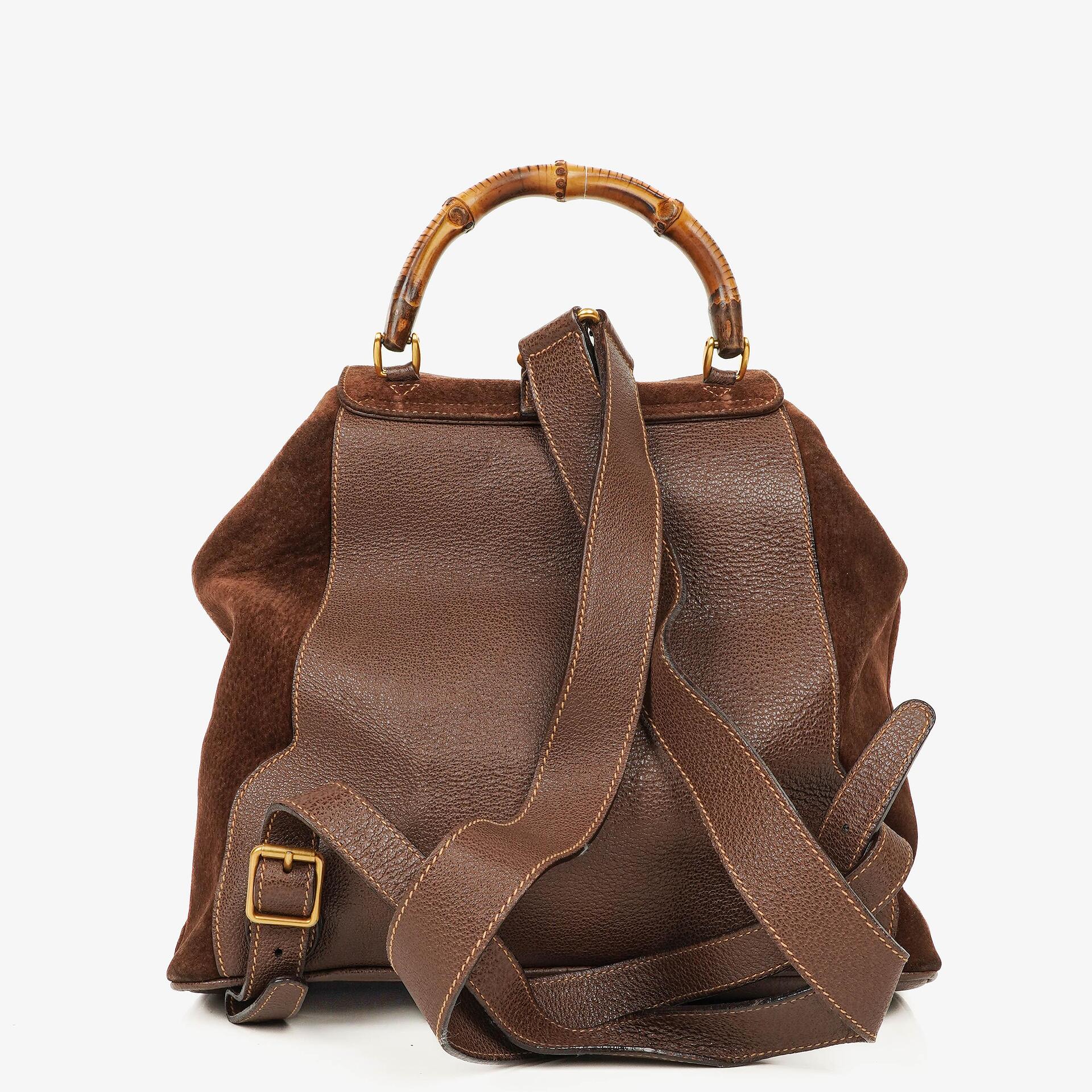 Gucci Vintage Rucksack aus braunem Wildleder und Leder mit Bambus