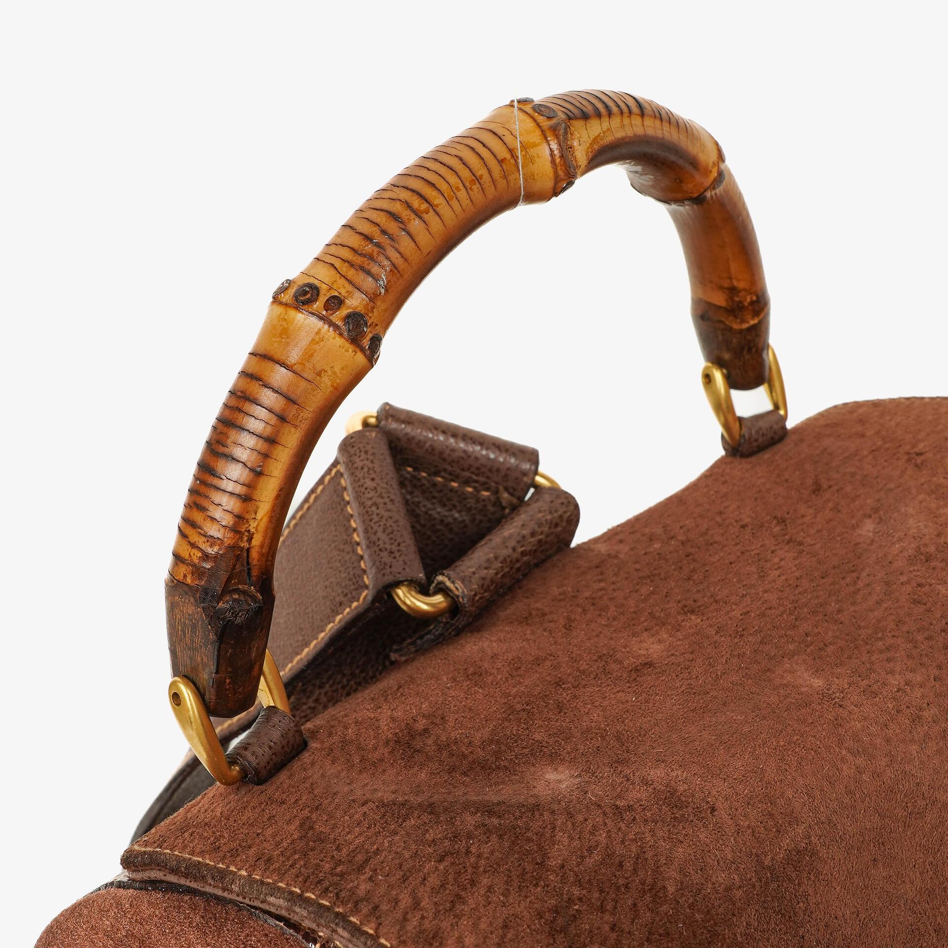 Gucci Vintage Rucksack aus braunem Wildleder und Leder mit Bambus