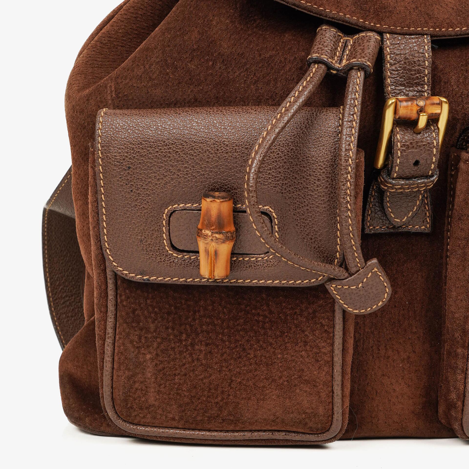 Gucci Vintage Rucksack aus braunem Wildleder und Leder mit Bambus