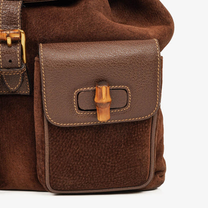 Gucci Vintage Rucksack aus braunem Wildleder und Leder mit Bambus