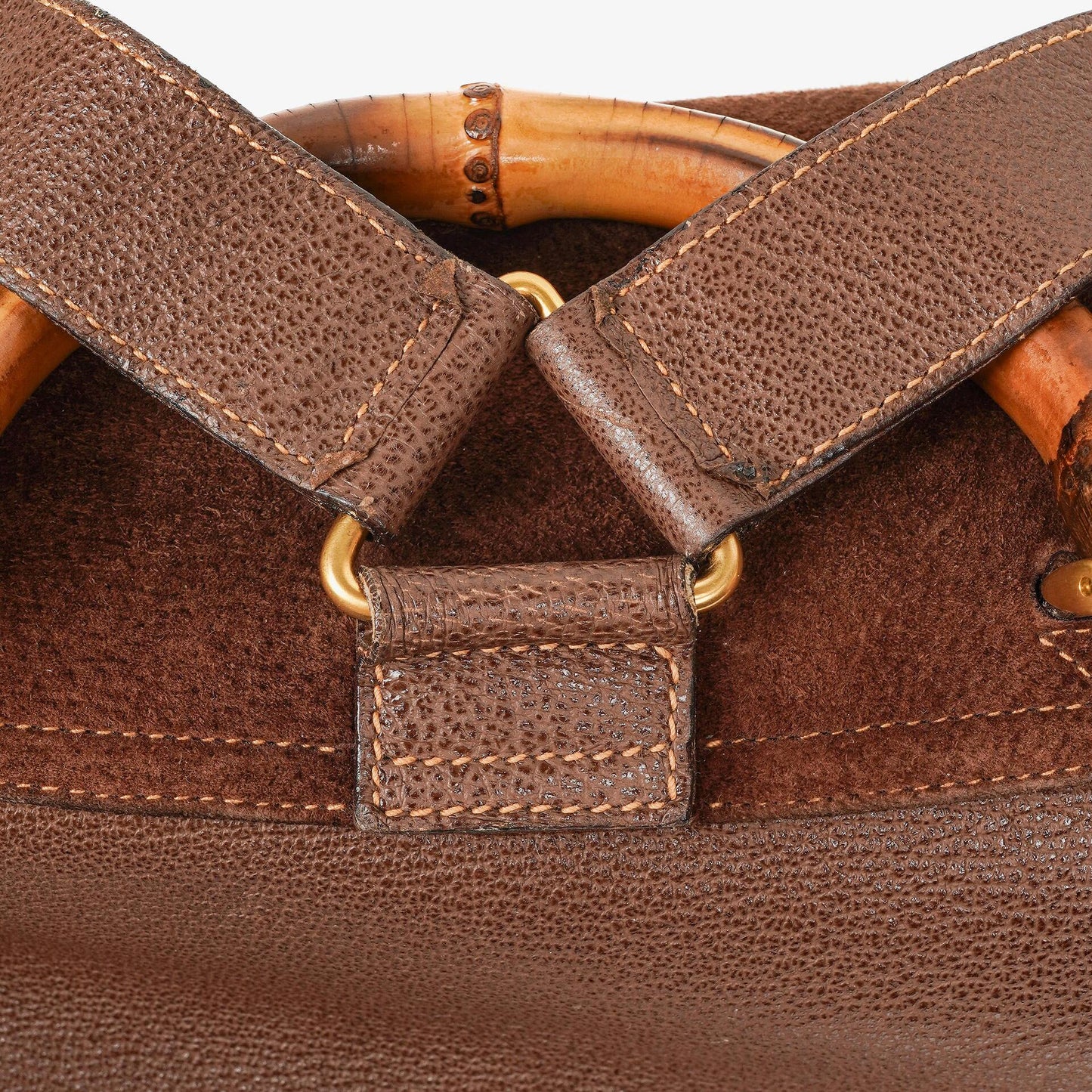 Gucci Vintage Rucksack aus braunem Wildleder und Leder mit Bambus