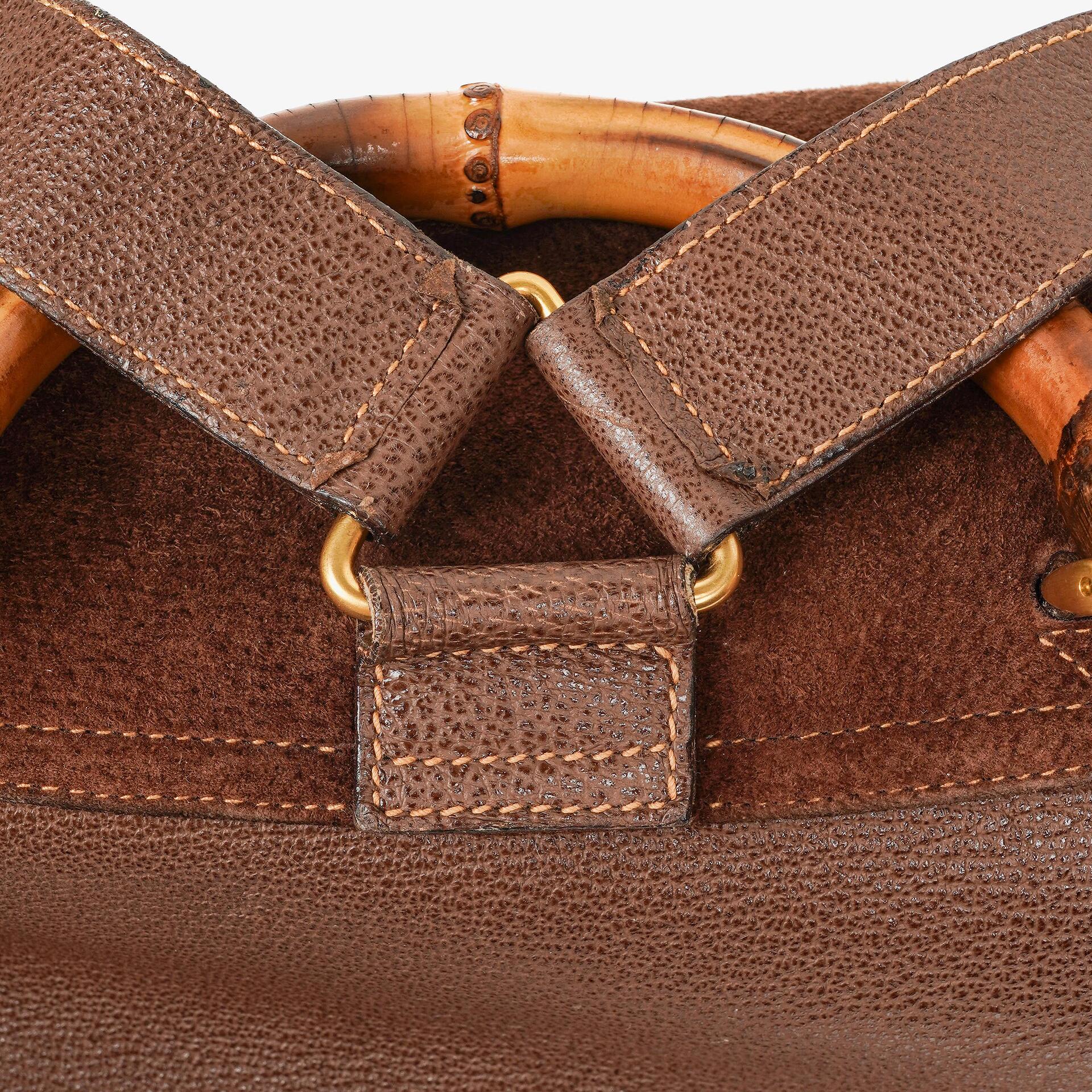 Gucci Vintage Rucksack aus braunem Wildleder und Leder mit Bambus