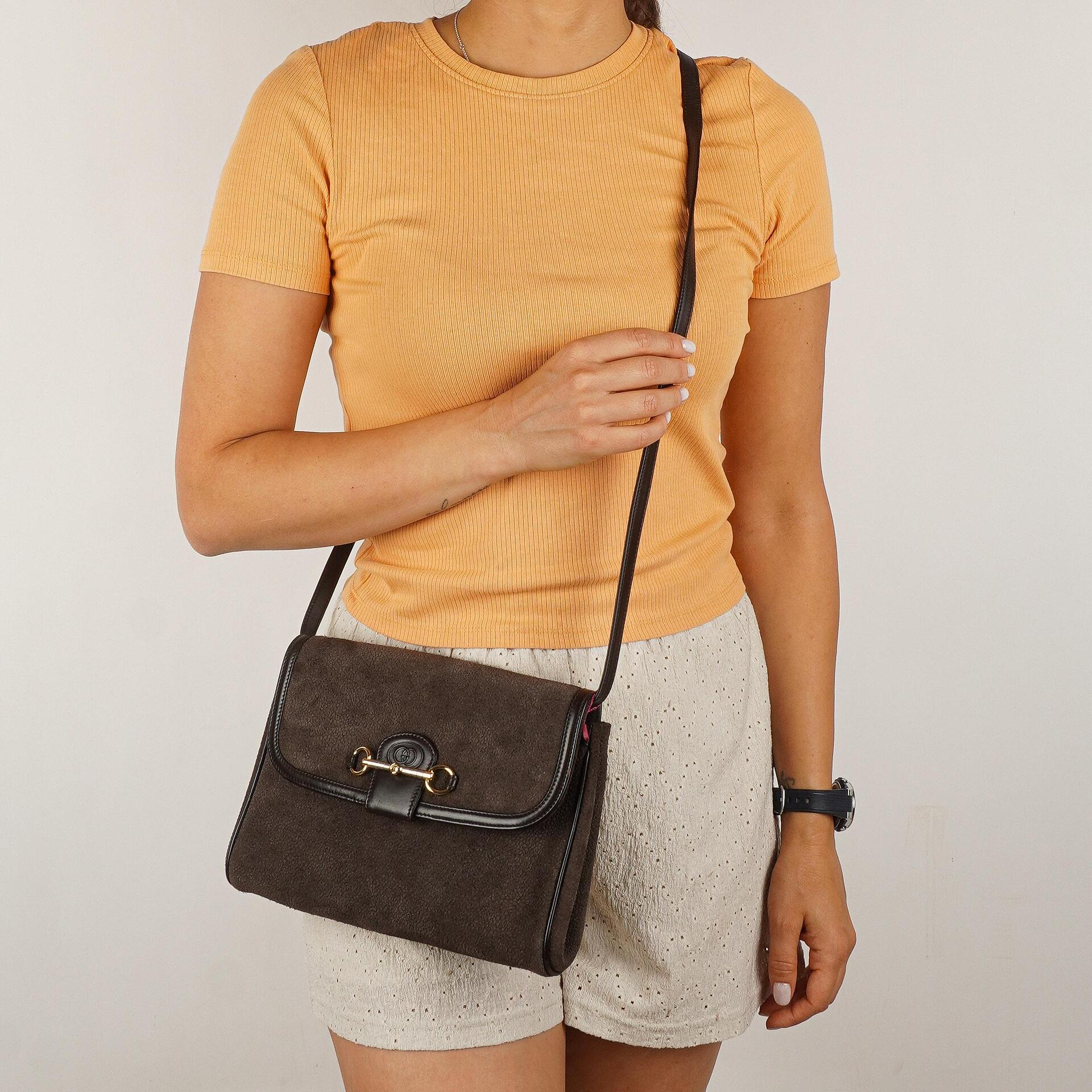 Gucci Vintage Horsebit 1955 Braune Wildleder Tasche