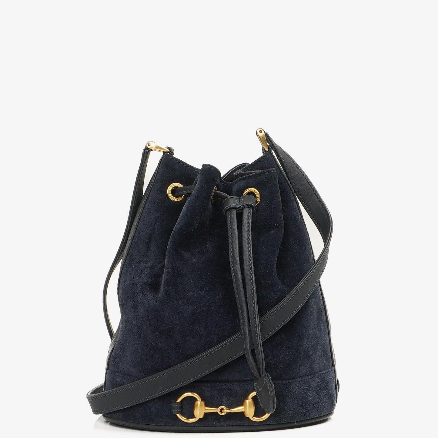 Gucci Vintage Horsebit marineblaues Wildleder und Leder Zugband Eimer Tasche
