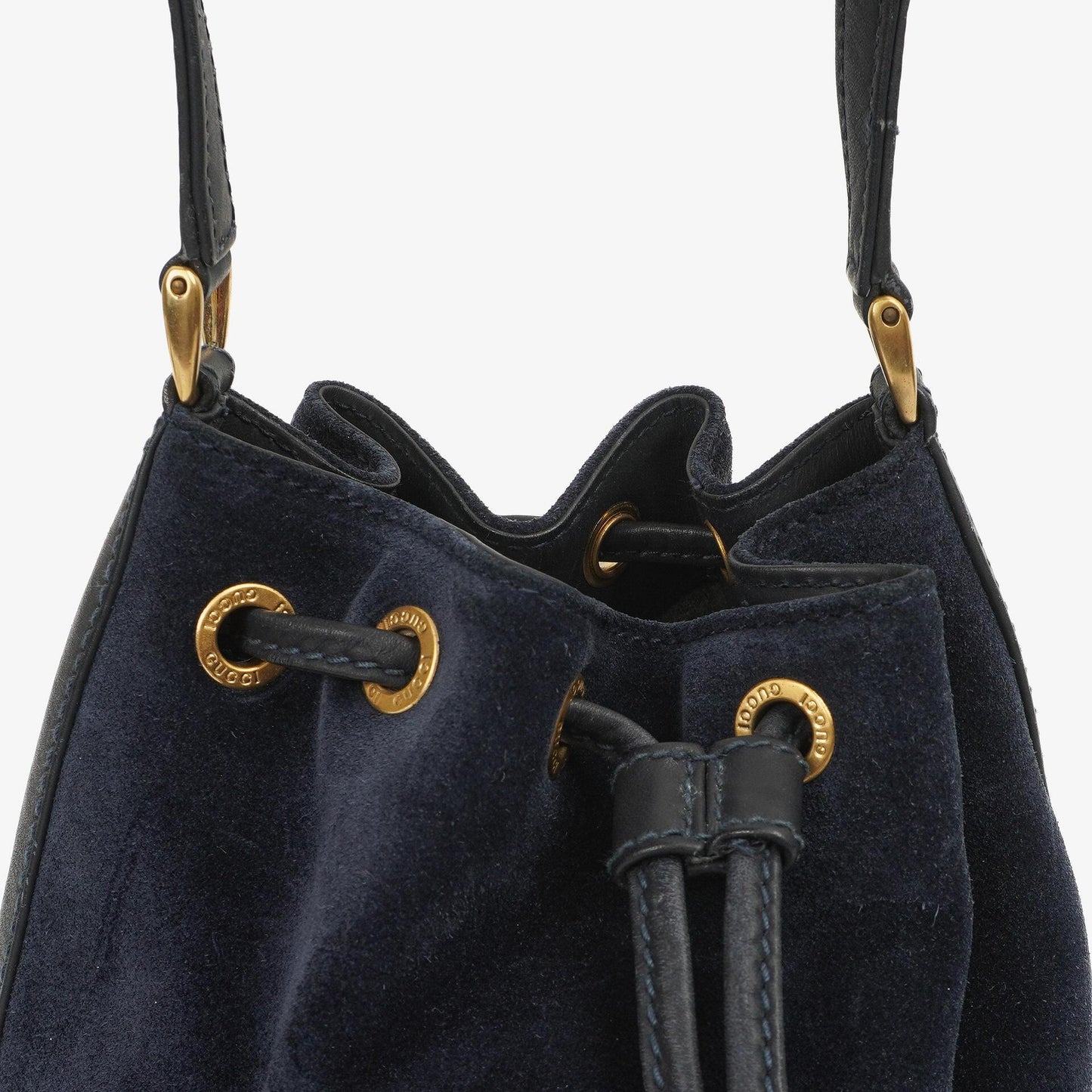 Gucci Vintage Horsebit marineblaues Wildleder und Leder Zugband Eimer Tasche