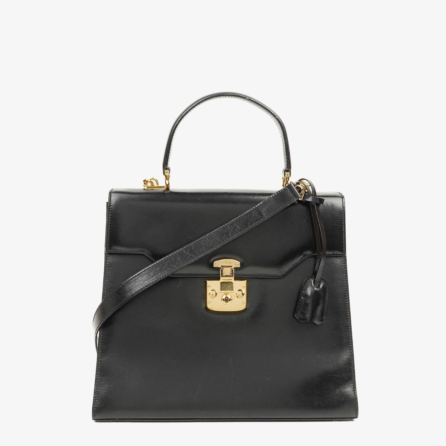 Gucci Vintage Kelly Lady Lock Convertible Top Handle Schultertasche aus schwarzem Leder