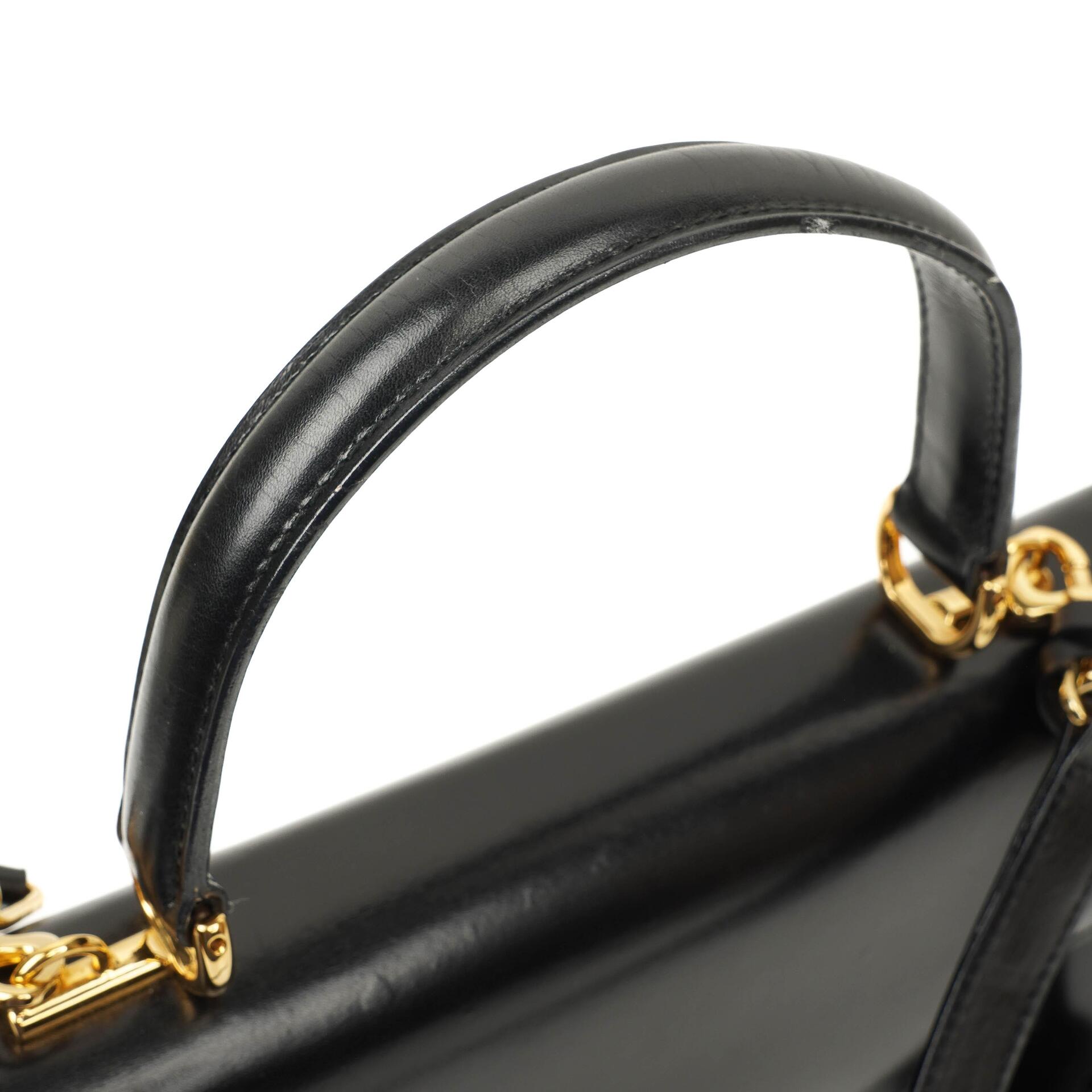 Gucci Vintage Kelly Lady Lock Convertible Top Handle Schultertasche aus schwarzem Leder