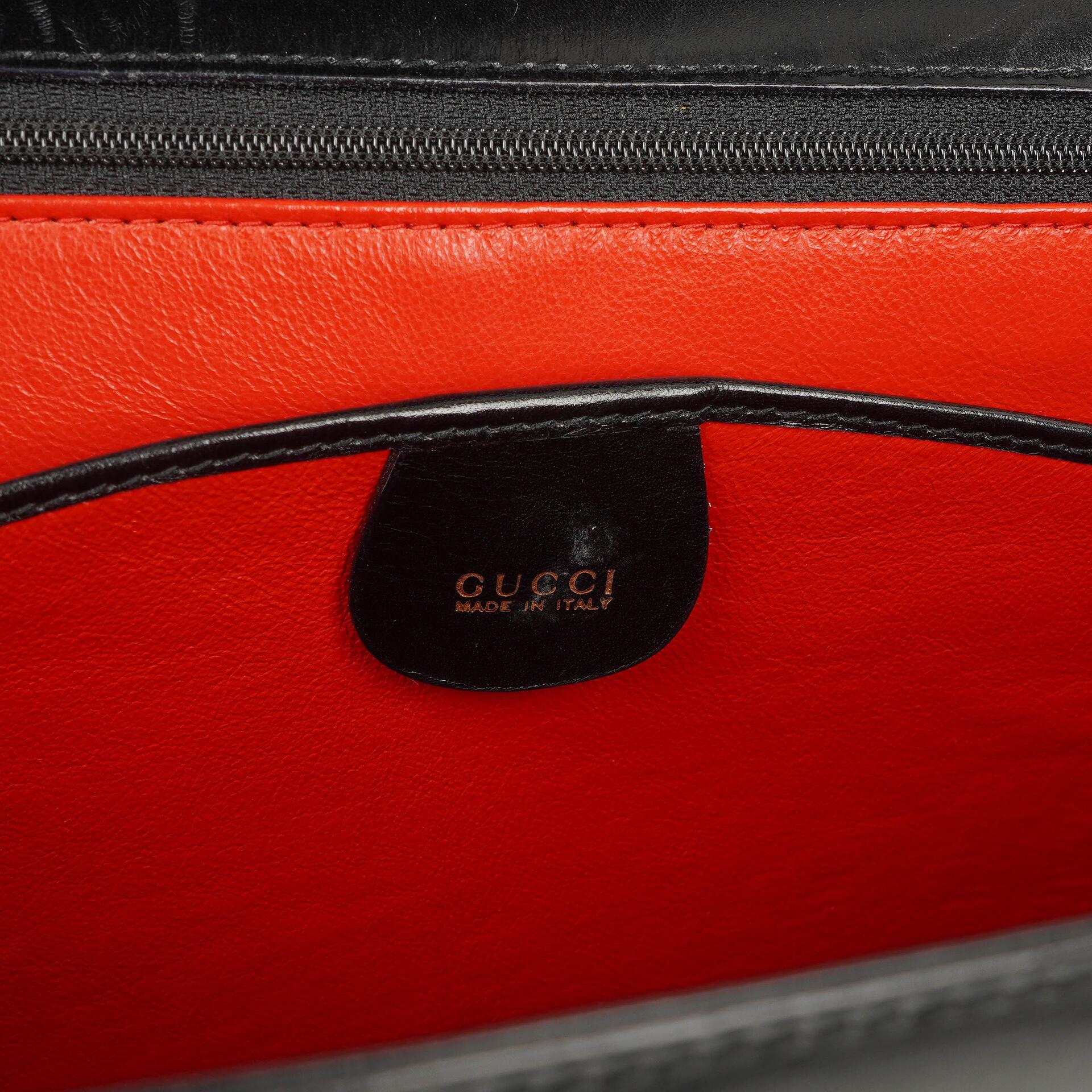 Gucci Vintage Kelly Lady Lock Convertible Top Handle Schultertasche aus schwarzem Leder