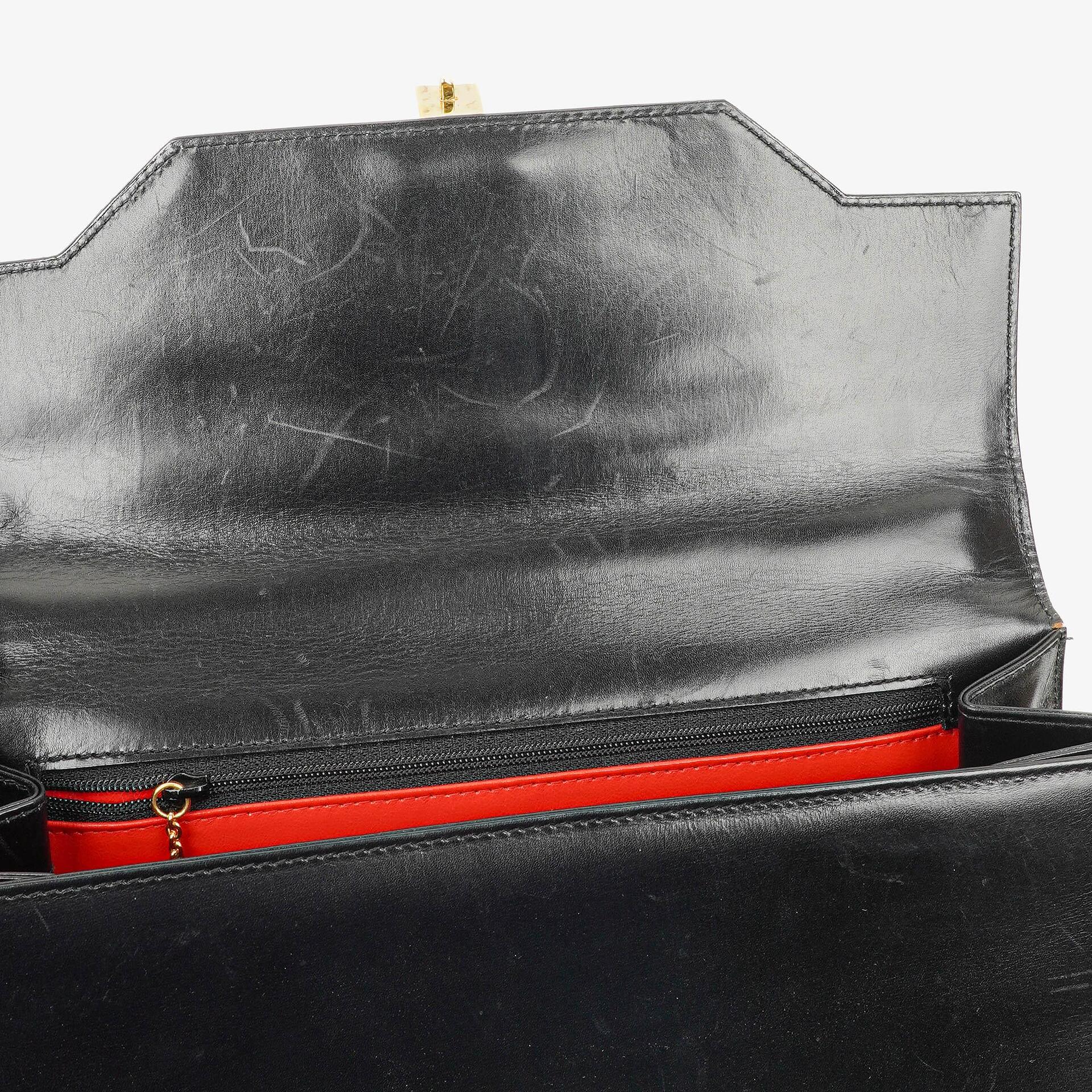 Gucci Vintage Kelly Lady Lock Convertible Top Handle Schultertasche aus schwarzem Leder
