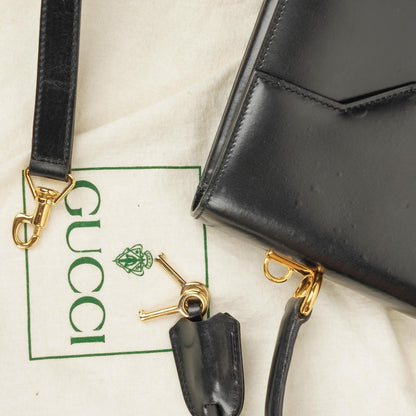 Gucci Vintage Kelly Lady Lock Convertible Top Handle Schultertasche aus schwarzem Leder
